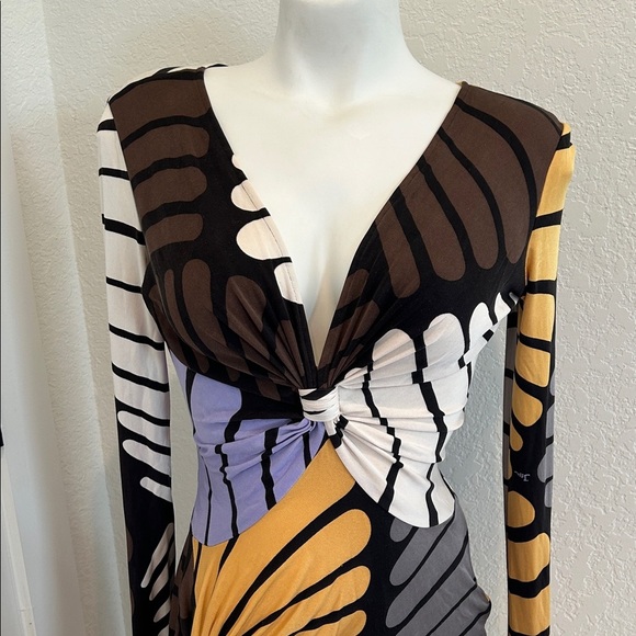 Issa London Multi-Color Print Gathered at Side 100% Silk Knit Dress - Picture 5 of 11